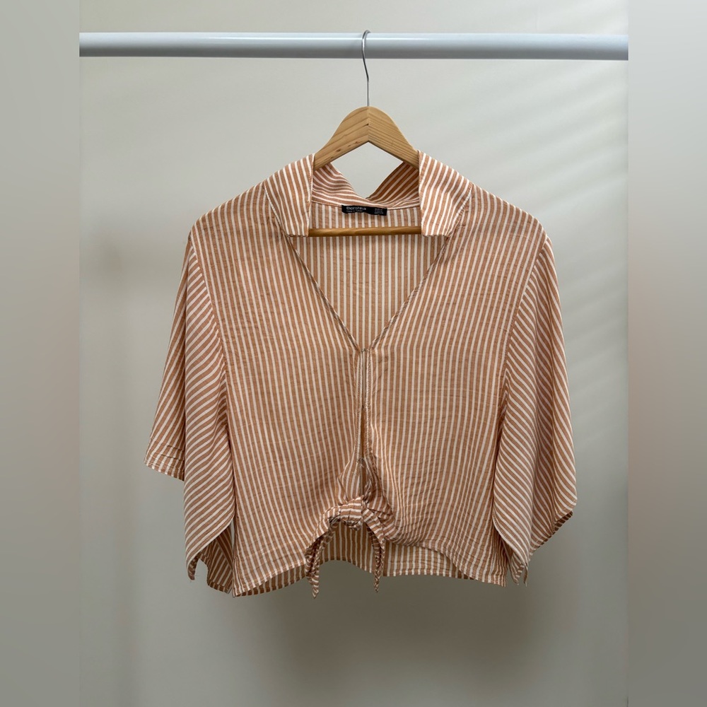 Bershka Front Tie Stripped Blouse